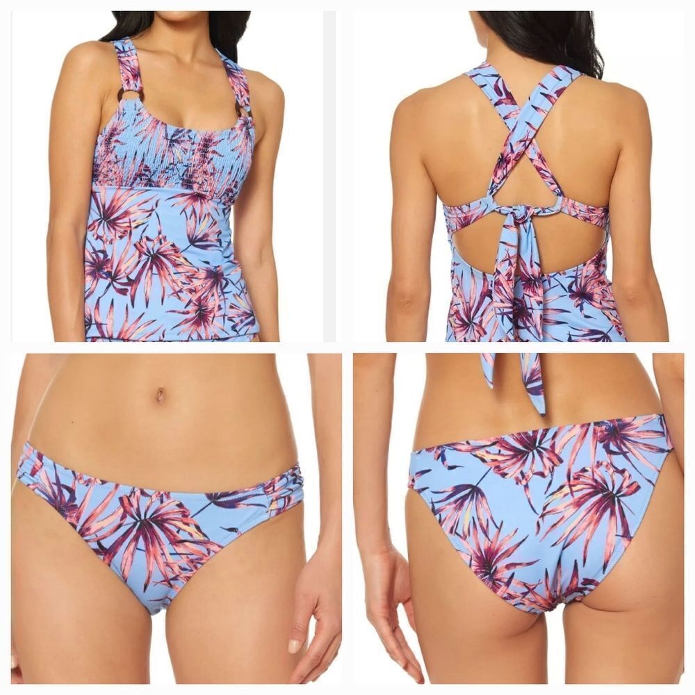 Jessica Simpson LILAC Palmy Days O-Ring Tankini swim top hipster bottoms medium